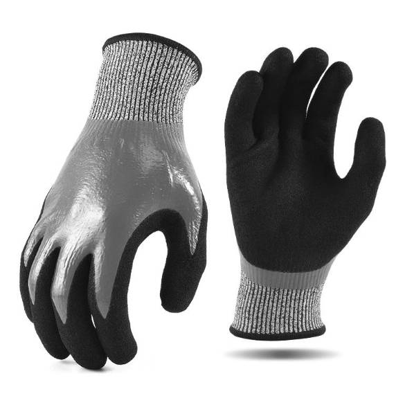 13 Gauge HPPE Cut Resistant Gloves ANSI A5 Nitrile Coated Safety Work Gloves
