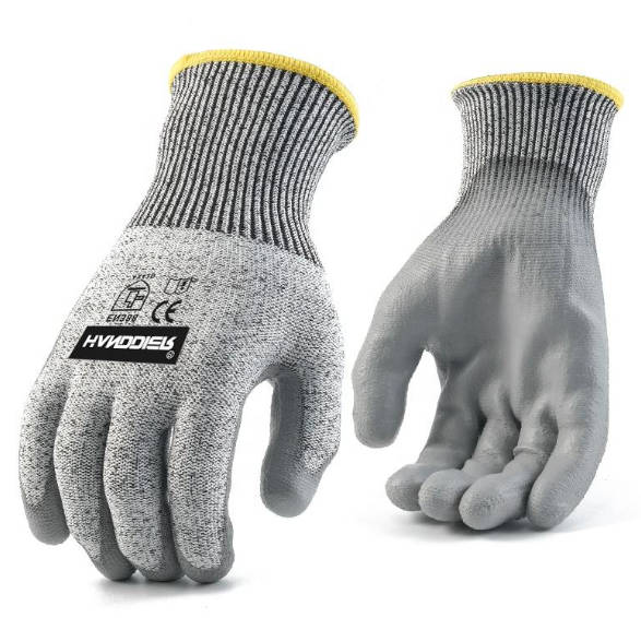 CE EN388 Level 5 Cut Resistant PU Dipped HPPE Touch Screen Safety Work Gloves 2