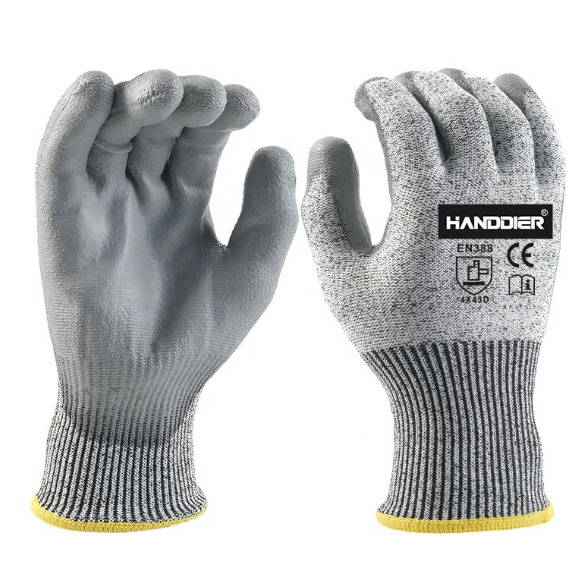 CE EN388 Level 5 Cut Resistant PU Dipped HPPE Touch Screen Safety Work Gloves