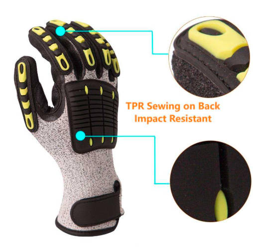 Custom TPR Cotton Construction Industrial Impact Gloves Oilfield Mining Anti Cut Gloves 2